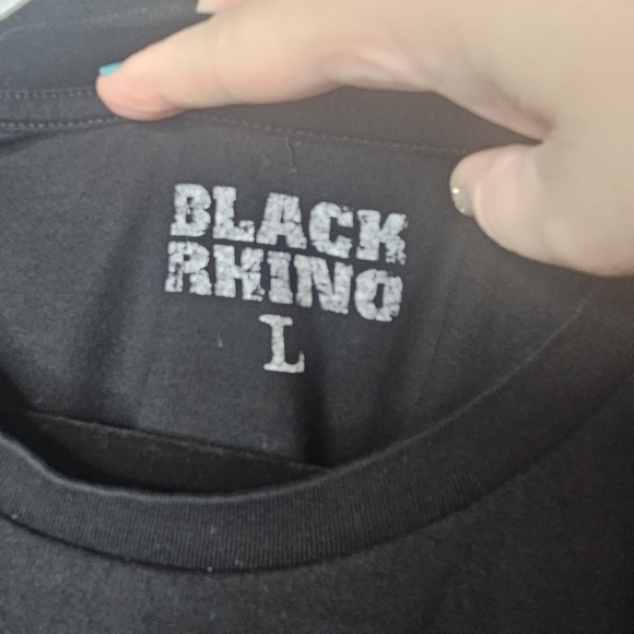 Black Rhino Wheels Mens L Large Tee Shirt Short Sleeve Graphic Spellout Basic - Picture 5 of 7